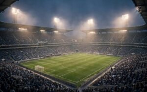Volles Fußballstadion am Abend
