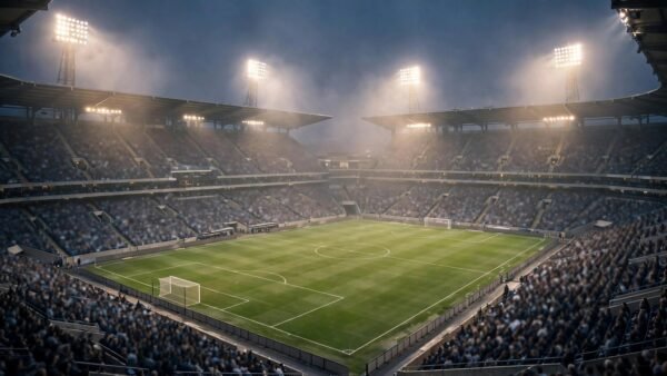 Volles Fußballstadion am Abend