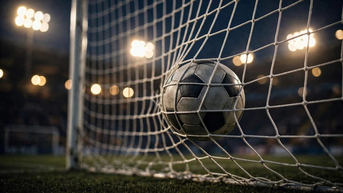 Fußball im Tornetz bei Flutlicht
