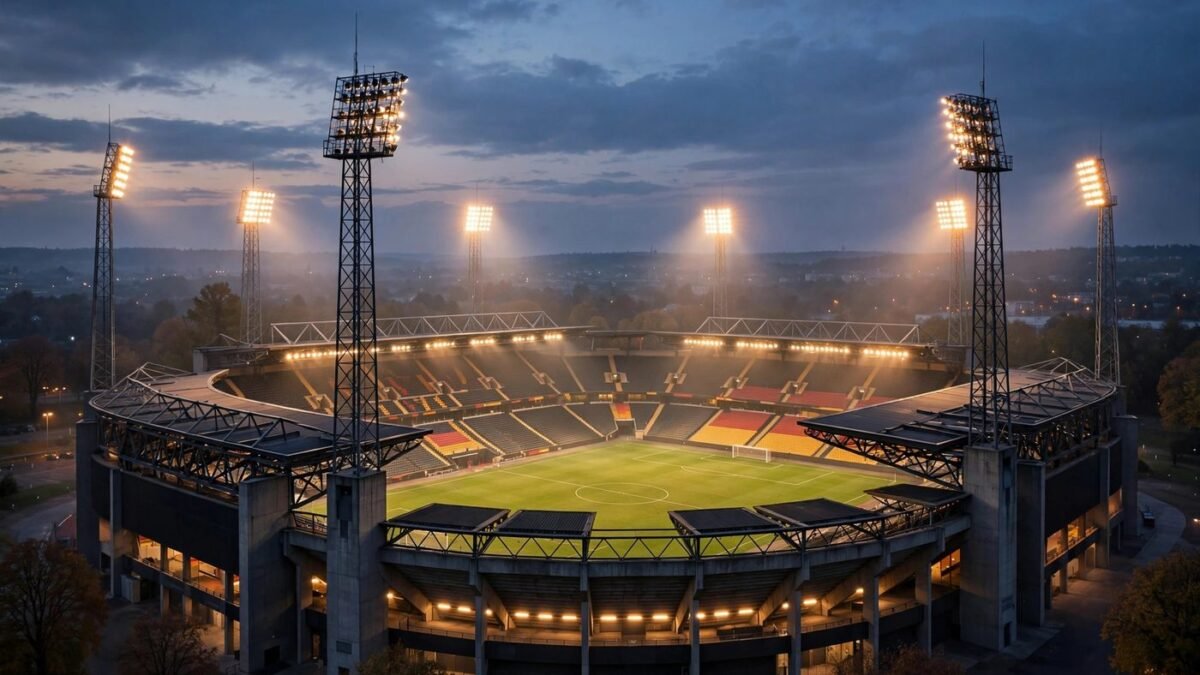Symbolbild: Stadion unter Flutlicht am Bundesliga-Spieltag