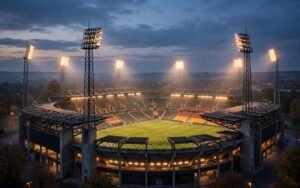 Symbolbild: Stadion unter Flutlicht am Bundesliga-Spieltag